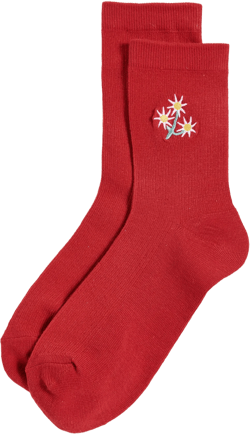 Triple Daisy Embroidered Crew Socks