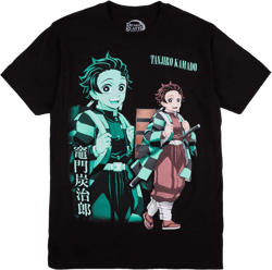 Demon Slayer Oversized Tanjiro Graphics Crew Neck Short Sleeve Men's Black T-shirt-Small