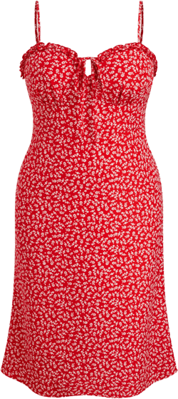 Sweetheart Ditsy Floral Lettuce Trim Knotted Midi Dress Curve & Plus