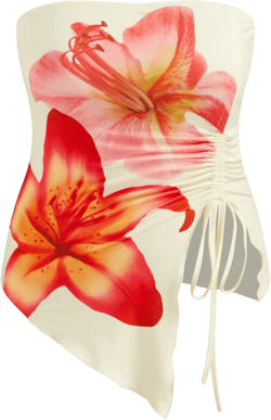 Floral Graphic Drawstring Asymmetrical Hem Bandeau Top Curve & Plus
