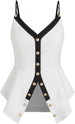 Linen-blend V-neck Button Contrasting Binding Ruffle Cami Top