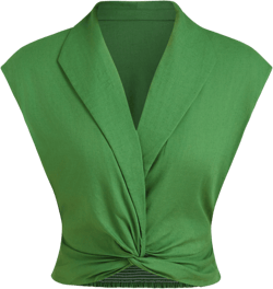 Linen-blend Collar Twist Shirred Oversized Blouse