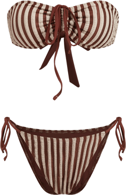 Bandeau Stripe Knotted Tie Side Bikini Set