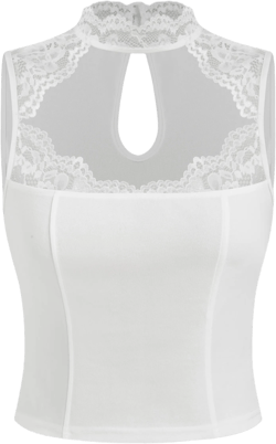 High Neck Lace Trim Cut Out Tank Top & Mid Rise Mini Skirt Set