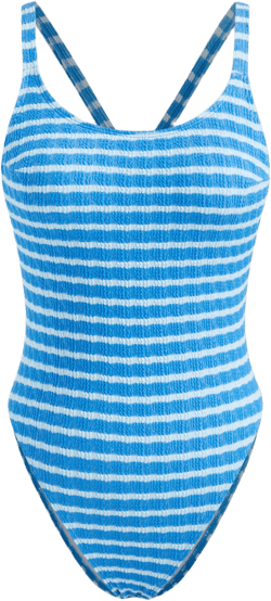 Texture Shaping U-neckline Stripe Criss Cross One Piece Swimsuit