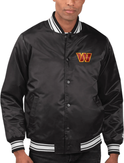 Starter Men's NFL Locker Room Satin Varsity Full-Snap Jacket Large Washington Commanders, Black
