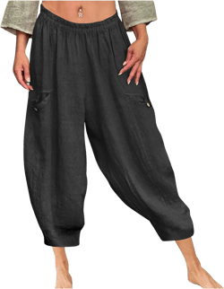 Akklian Harem Pants Women Cotton Linen Loose Casual Summer Wide Leg Trousers Lightweight Ladies Beach Vacation Capri Pants at Amazon Women’s Clothing store