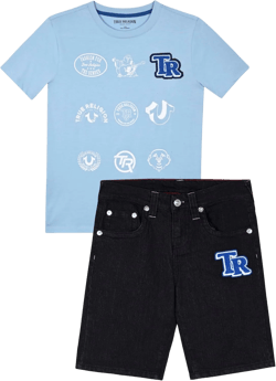 True Religion Boys Short Sets for Kids | Boys Jean Shorts and Tee Shirt Clothing Set