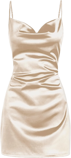 Women's Satin Sleeveless Spaghetti Strap Mini Dress Sexy Slip Cowl Neck Silky Cocktail Holiday Wedding Guest Dresses Khaki Medium