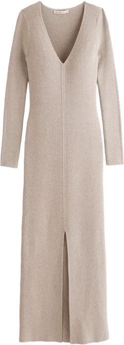 Long-Sleeve V-Neck Maxi Sweater Dress
