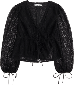 Long-Sleeve Tie-Front Sheer Top