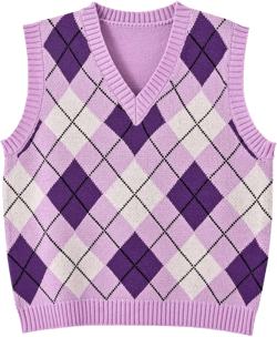 Hyipels Women's Sweater Vest,Y2K Sleeveless Pattern Preppy Style Knitted Crop Tank Top for Girl Argyle Purple X-Large