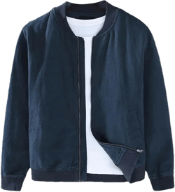 Men's Spring Summer Jacket – Daily Cotton Linen Coats Baseball Solid Color Stand Collar Zipper Closure Top Large Navy Blue