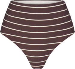 High-Waist Bikini Bottom in Espresso Odd Stripes