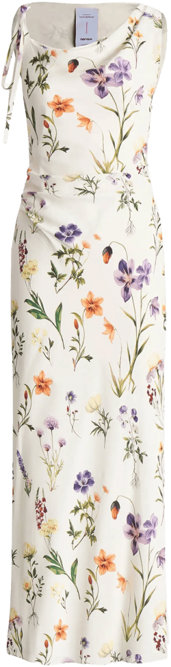 Alice Asymmetrical Draped Flora Dress in Matte Silk Crepe