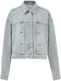 Ainsley Textured Cropped Jacket in Washed Jacquard Denim