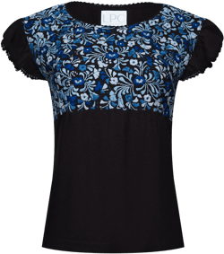 The Carla Butterfly Sleeve Top in Black with Blues