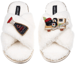 Women's Neutrals / White Laines Neutral Boucle Slippers With Sushi & Soy Sauce Brooches - Cream