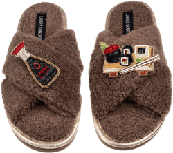 Women's Brown / Neutrals Laines Neutral Boucle Slippers With Sushi & Soy Sauce Brooches - Mink