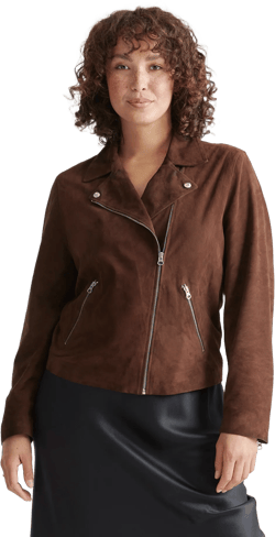 Women's 100% Suede Biker Jacket In Brown