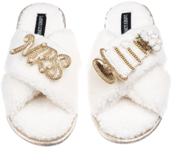 Women's Neutrals / White Laines Neutral Boucle Slippers With Wedding Cake & Mrs Brooches - Cream
