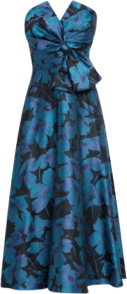 By Adrianna Papell Floral Jacquard Strapless Midi Cocktail Dress In Blue