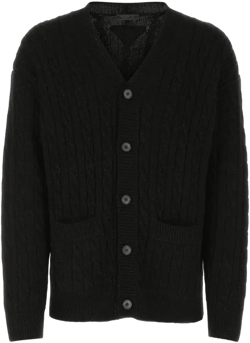 Oversize V-neck Cardigan With Cable Knit Pattern In Black