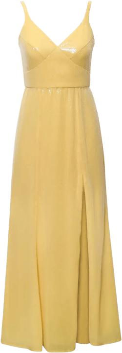Mikayla Sleeveless Side-slit Sequin Midi Dress In Yellow
