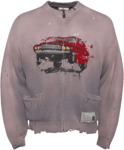 Pink Car Jacquard Knit Cardigan