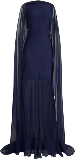 sheer cape evening gown