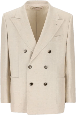 Double-breasted Long-sleeved Blazer In Nude