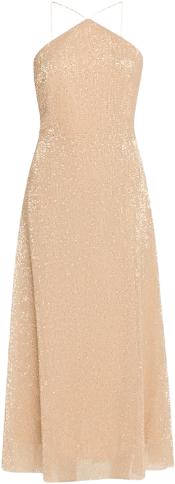 Denise Sleeveless Sequin Halter Midi Dress In Brown