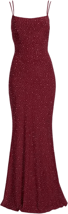 Rhinestone Strappy Gown In Wine