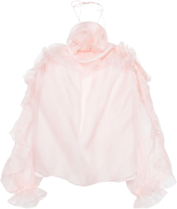 floral-appliqué ruffled blouse