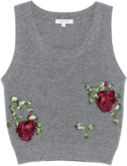 floral-appliqué ribbed top