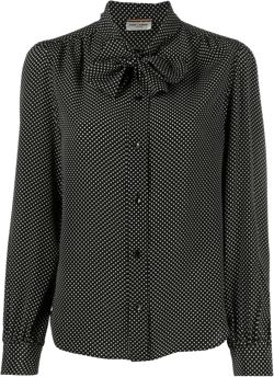 pussy-bow polka-dot blouse