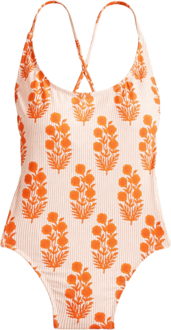 SZ Blockprints&trade; X J.Crew scoopneck one-piece - ORANGE MULTI