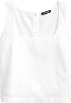Squareneck button-back top in linen - WHITE