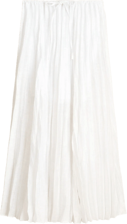 Pleated drawstring maxi skirt in linen blend - WHITE