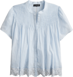 Lace-trim pintuck top in cotton voile