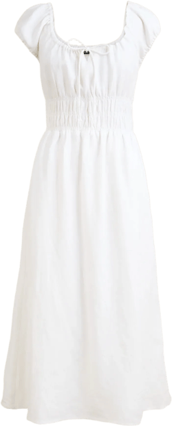 Cap-sleeve midi dress in linen - WHITE