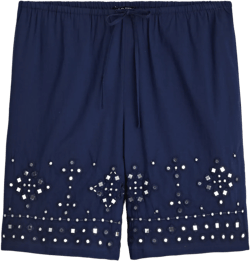 Cotton voile bermuda short with mirror embellishments - DARK EVENING