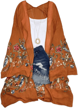 Long sleeve Embroidered kimono lightweight cardigan