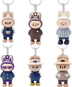 6 PCS Labubu Keychain, Cute Labubu Doll Wristlet Accessories Monster Key Chain Bag Charm Gift for Women