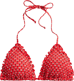 Smocked ruffle-trim string bikini top in ditsy floral print - VINTAGE RED