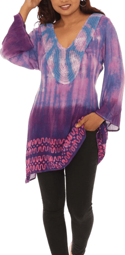 Women&#39;s Casual Ombre Tie-Dye Long Sleeves  Side Tail Tunic Top, Plus Size Tie-Dye Tunic Top, Boho Tunic Top