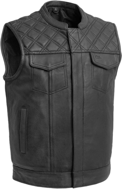Mens Hunt Club Leather Vest, Custom made Black Leather Vest - Motorcycle Diamond Quilted Real Leather Vests - American Leather Vest