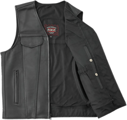 Men’s Handcrafted Black Leather Vest – Quilted Chest