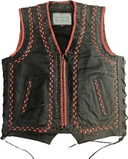 PRO USA luxurious handcrafted Premium Leather Vest Black and Red lacing, Concealed Carry Pockets, Single Back Panel & Front Zipper Closure