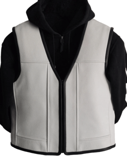 Biker vest.Patch vest.Genuine leather:white-1.7mm.With black leather trim.Handmade.